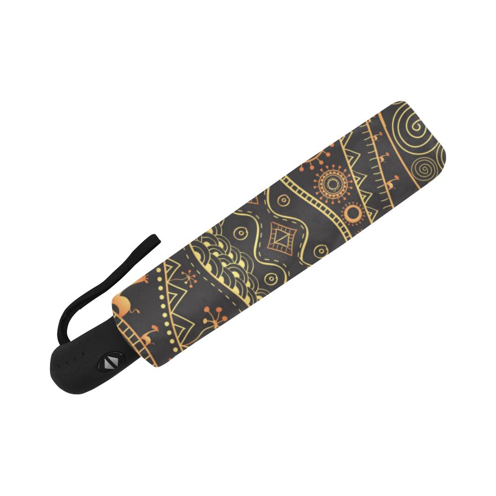 Gold African Design Automatic Foldable Umbrella
