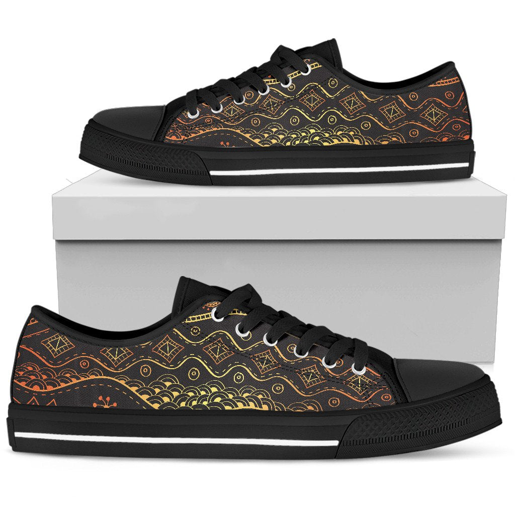 Gold African Design Women Low Top Shoes