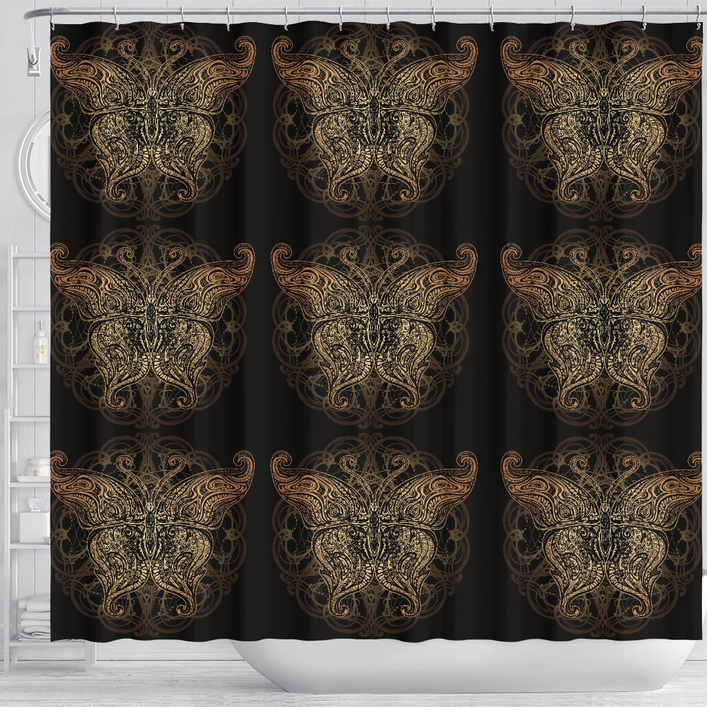 Gold Butterfly Ornamental Shower Curtain