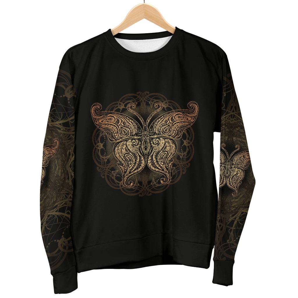 Gold Butterfly Ornamental Women Crewneck Sweatshirt