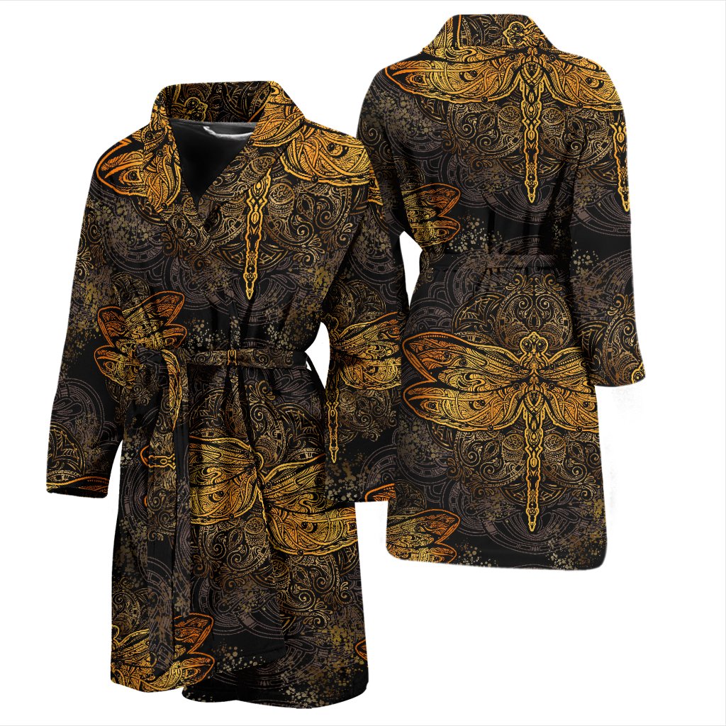 Gold Dragonfly Mandala Men Bath Robe