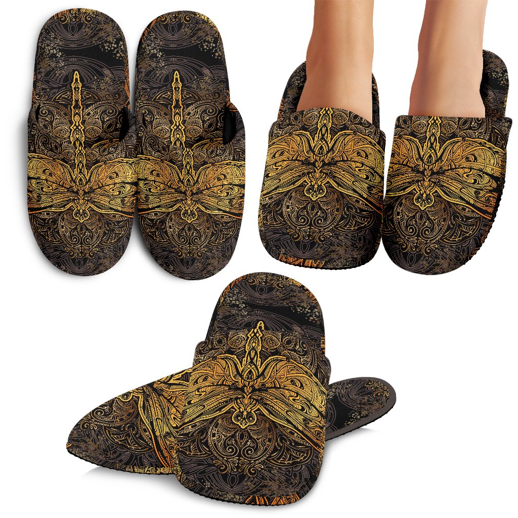 Gold Dragonfly Mandala Slippers