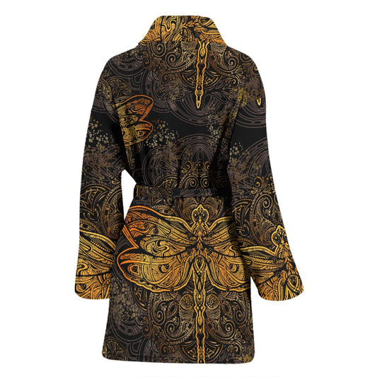 Gold Dragonfly Mandala Women Bath Robe