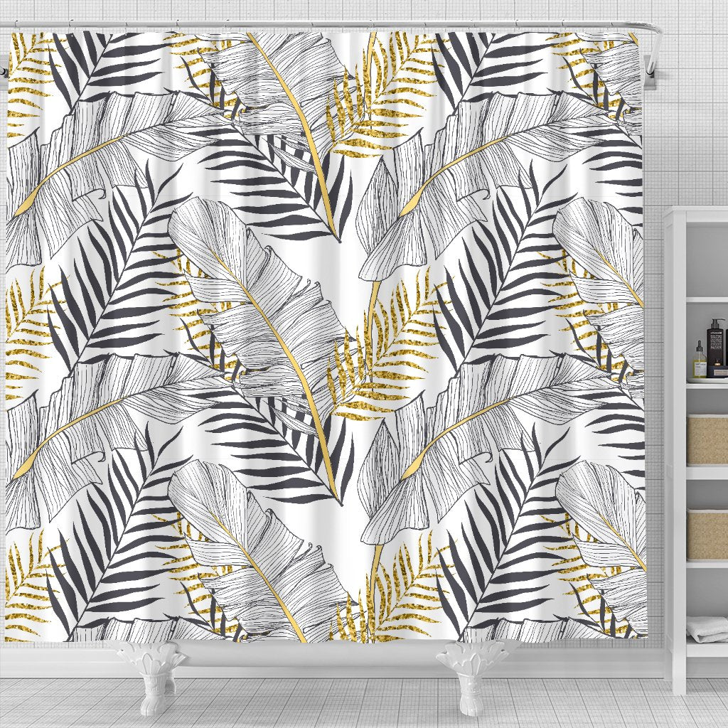 Gold Glitter Tropical Palm Leaves Shower Curtain