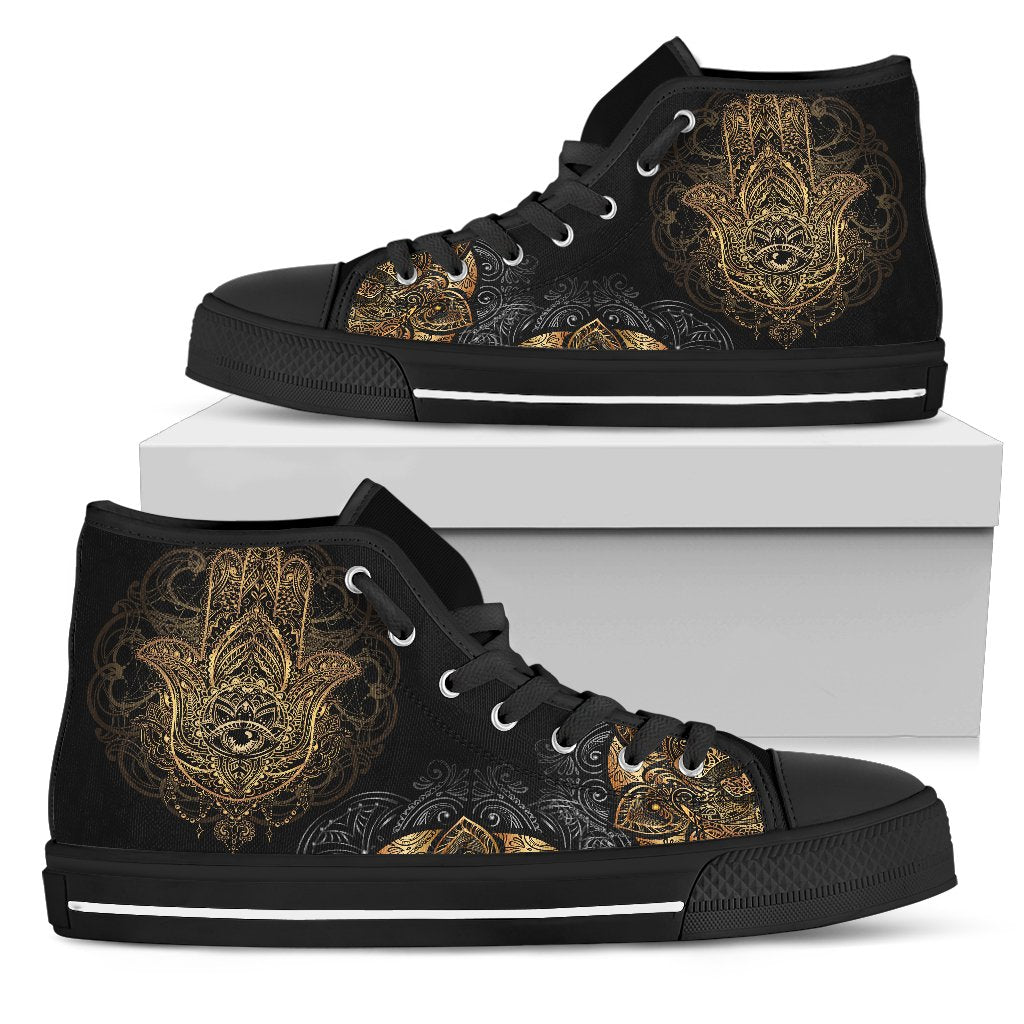 Gold Hansa Hand Mandala Women High Top Canvas Shoes