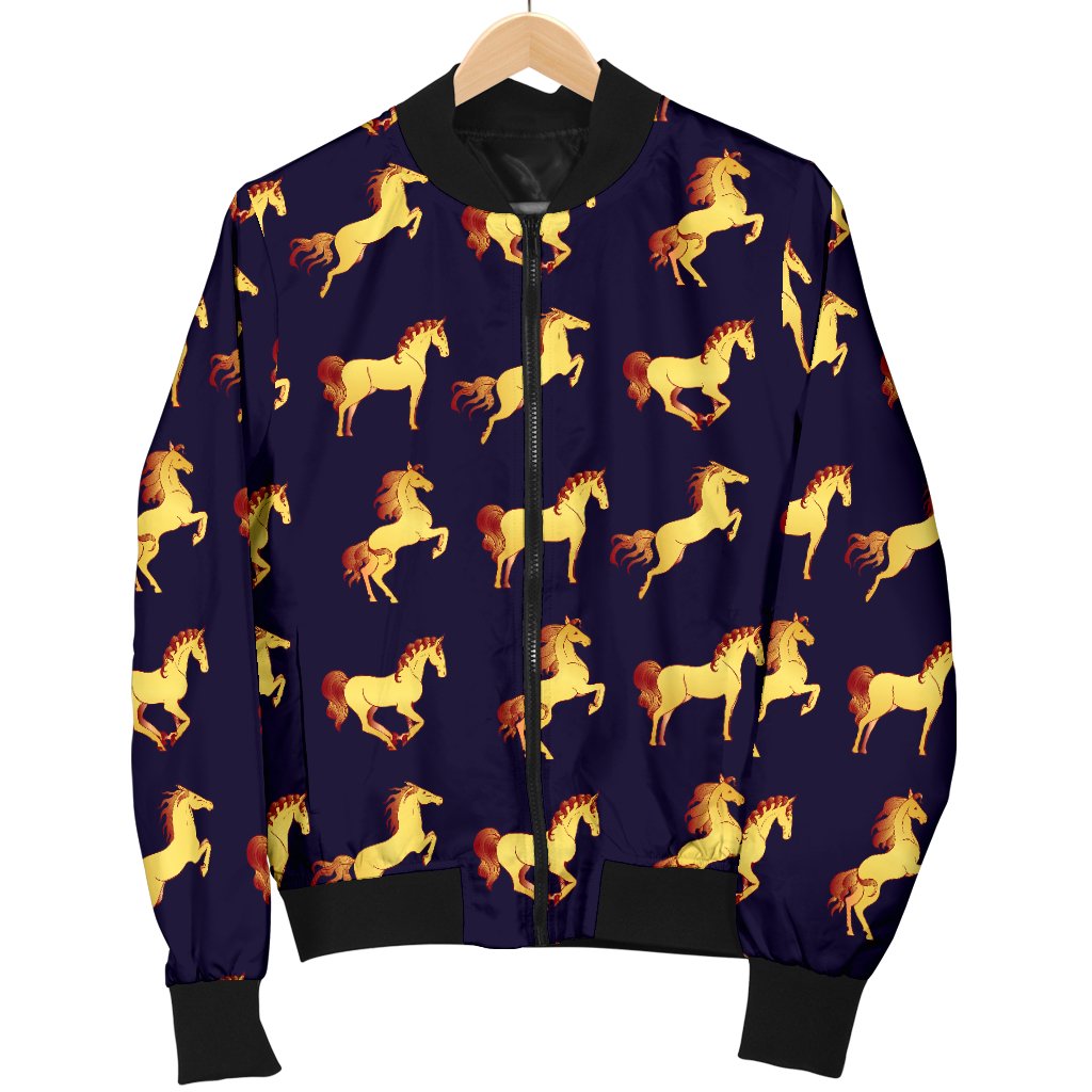 Gold Horse Pattern Women Casual Bomber Jacket