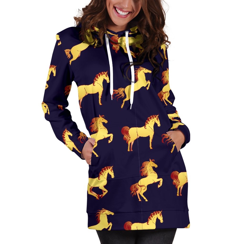 Gold Horse Pattern Women Hoodie Dress