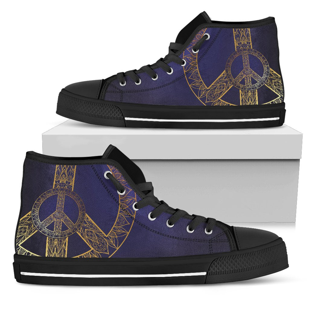 Gold Mandala Peace Men High Top Canvas Shoes