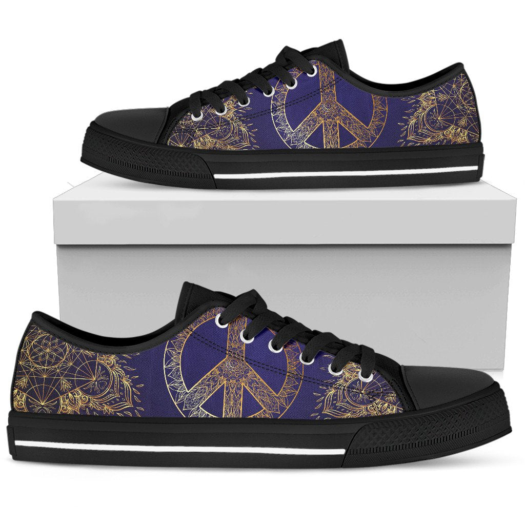 Gold Mandala Peace Men Low Top Canvas Shoes