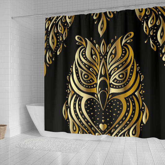 Gold Ornamental Owl Shower Curtain