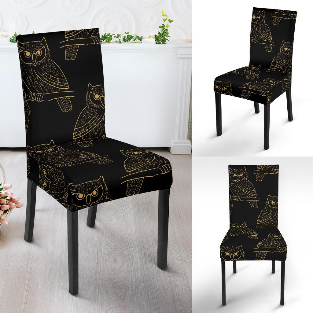 Gold Owl Pattern Dining Chair Slipcover-JORJUNE.COM