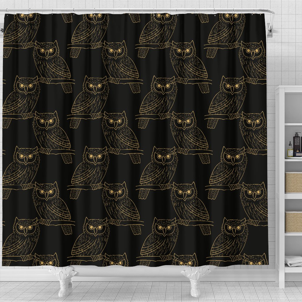 Gold Owl Pattern Shower Curtain