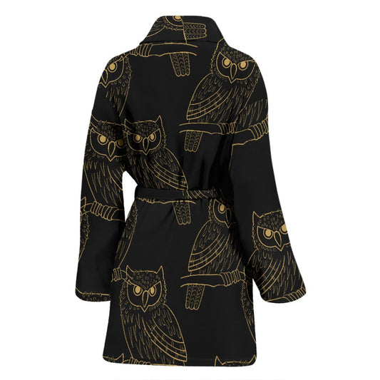 Gold Owl Pattern Women Bath Robe