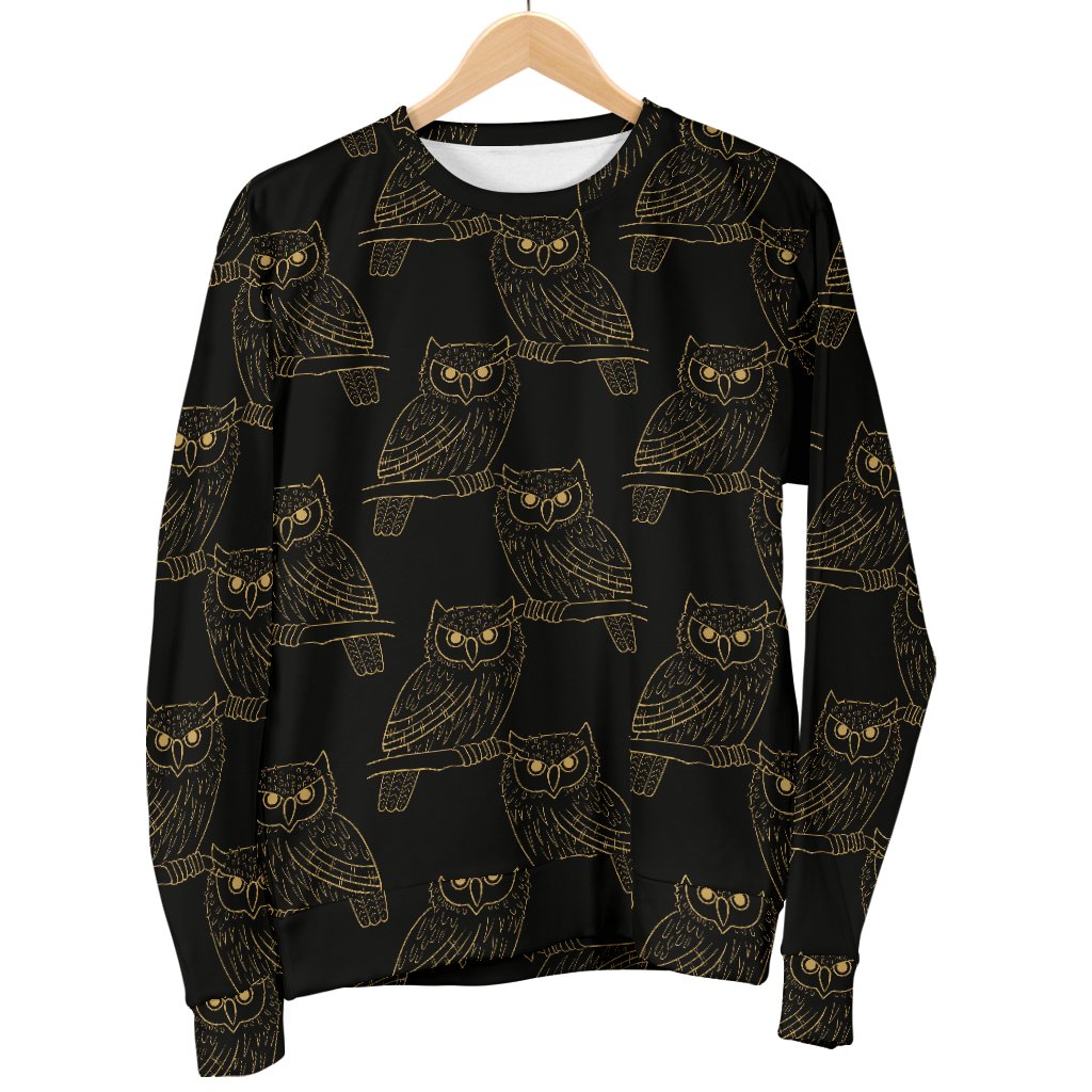 Gold Owl Pattern Women Crewneck Sweatshirt