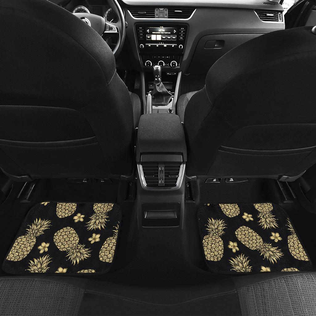 Gold Pineapple Hibiscus Front and Back Car Floor Mats