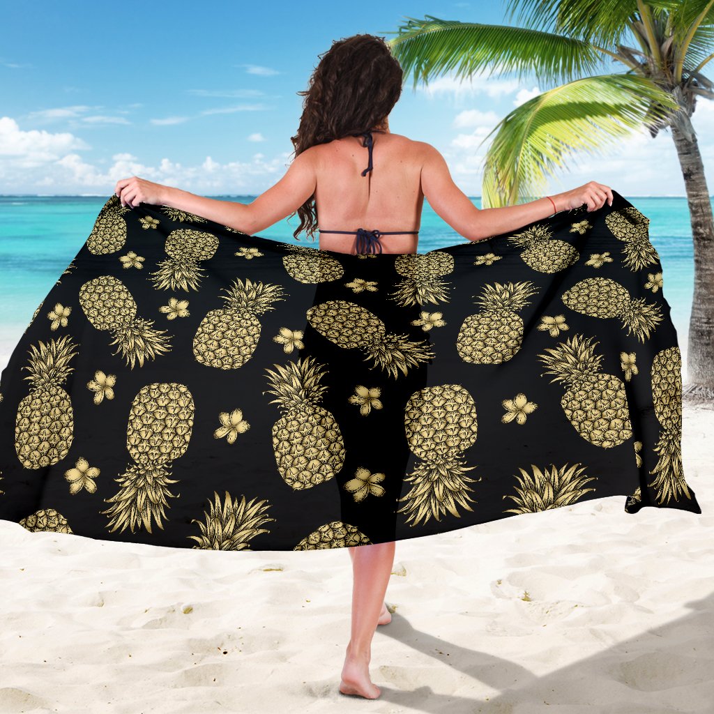 Gold Pineapple Hibiscus Sarong Pareo Wrap