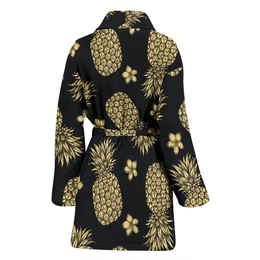 Gold Pineapple Hibiscus Women Bath Robe