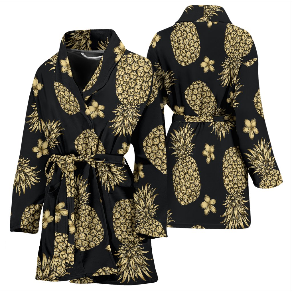 Gold Pineapple Hibiscus Women Bath Robe