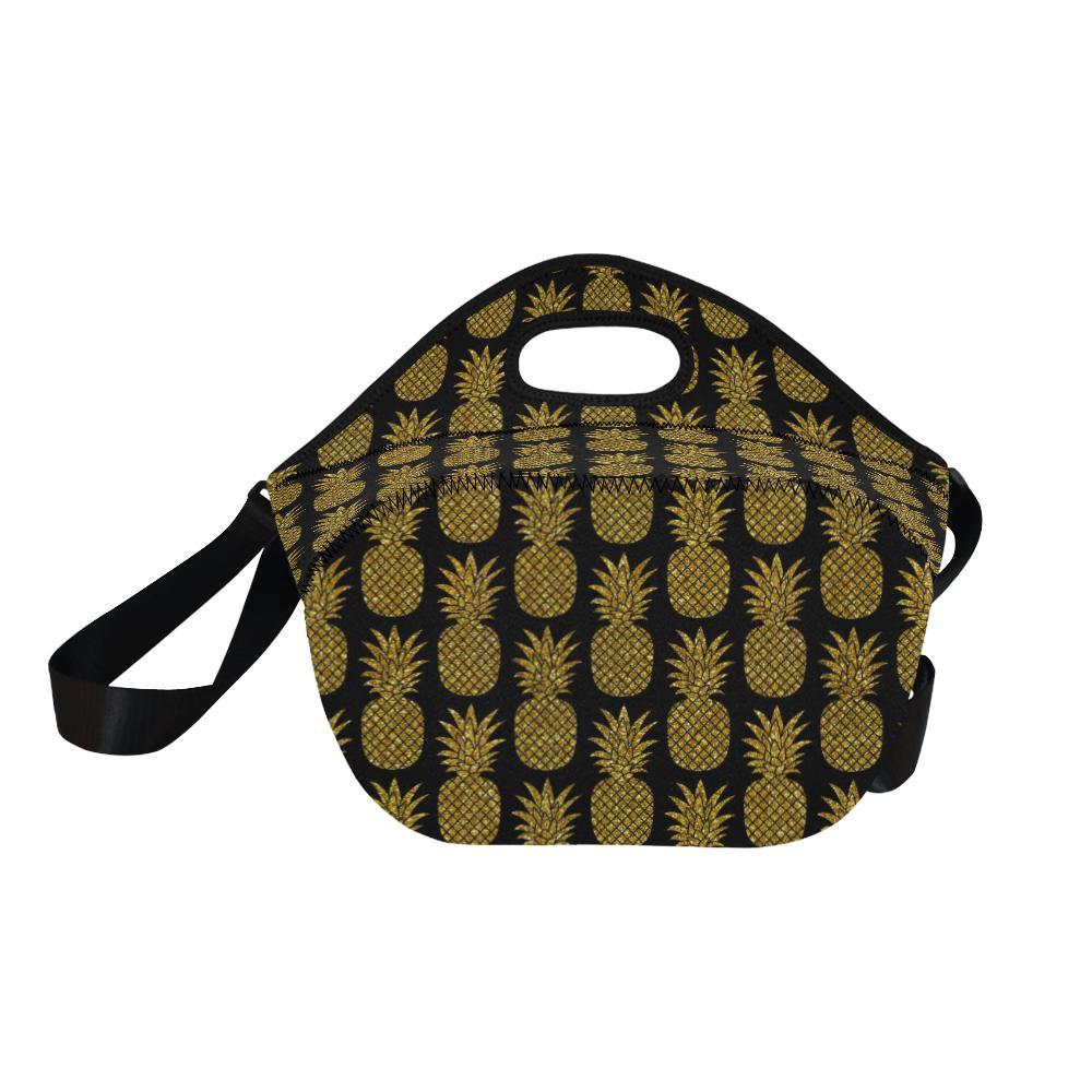Gold Pineapple Pattern Print Design PP011 Neoprene Lunch Bag-JorJune