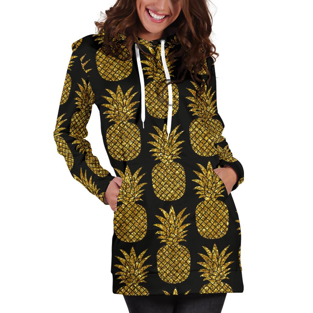 Gold Pineapple Pattern Print Design PP011 Women Hoodie Dress