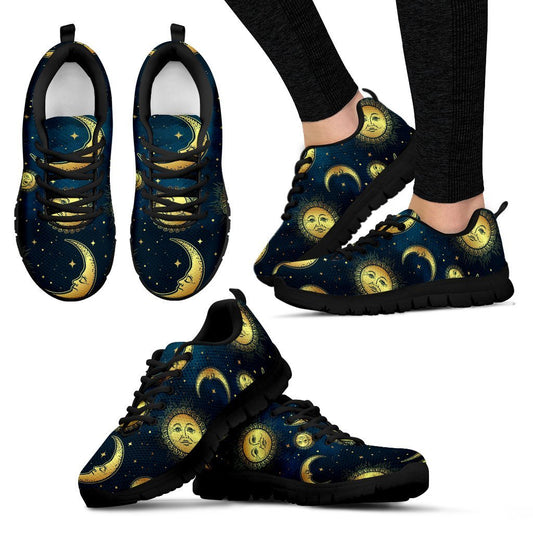 Gold Sun Moon Face Women Sneakers