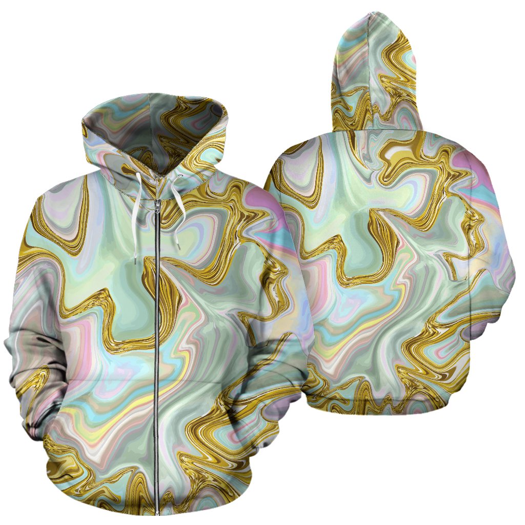 Gold Sweet Marble All Over Zip Up Hoodie