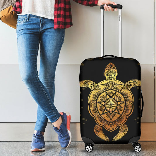 Gold Sea Turtle Mandala Luggage Cover Protector