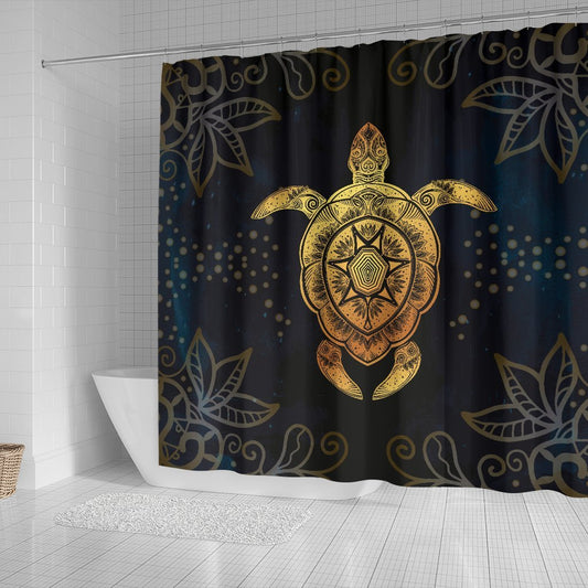 Gold Sea Turtle Mandala Shower Curtain