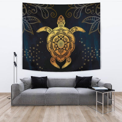 Gold Sea Turtle Mandala Wall Tapestry