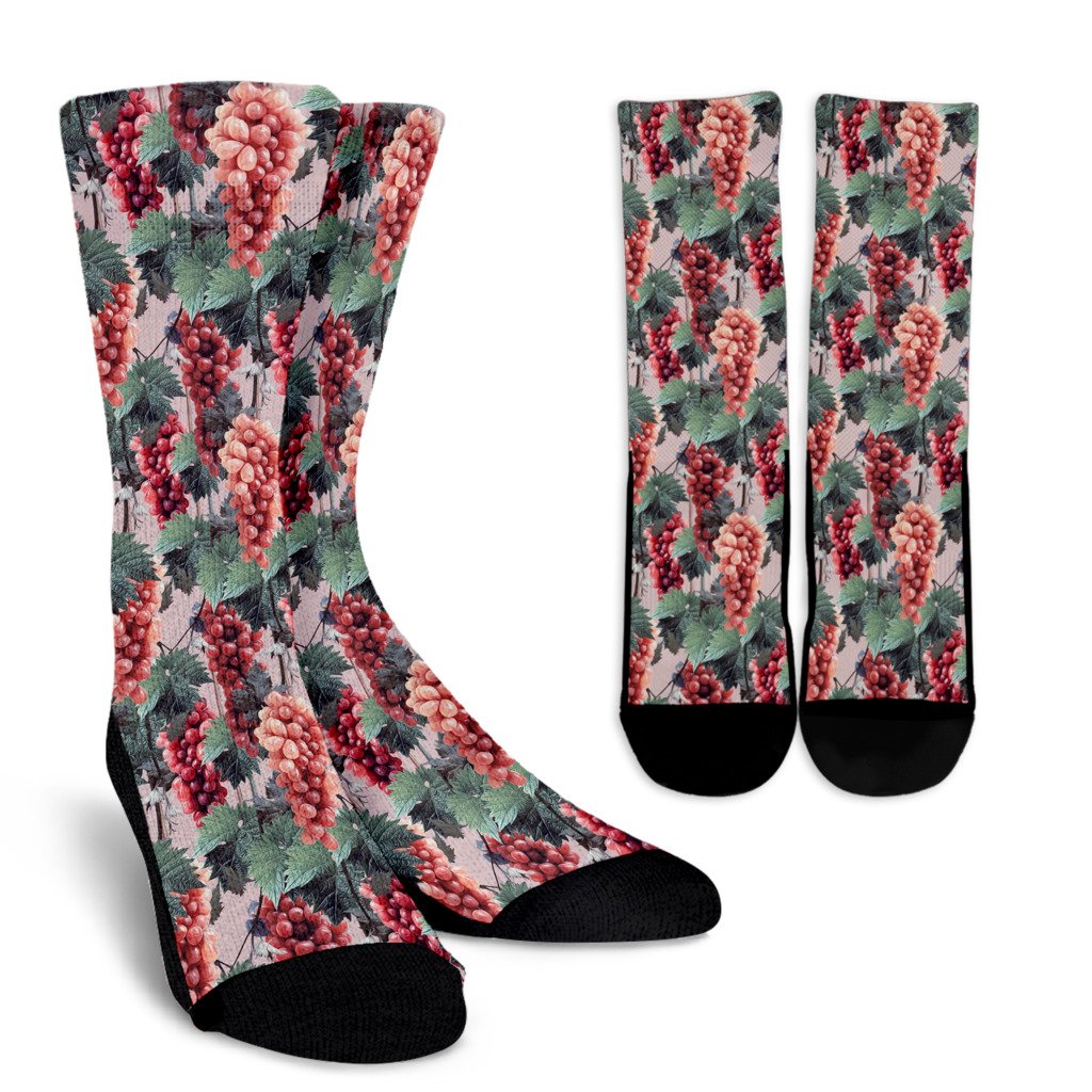 Grape Pattern Print Design GP01 Crew Socks-JORJUNE.COM