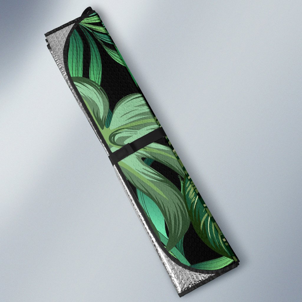 Green Fresh Tropical Palm Leaves Car Sun Shade-JorJune