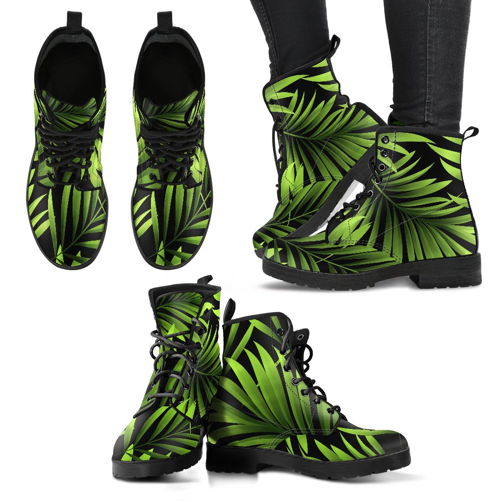 Neon Tropical Palm Leaves Hawaiian Pattern Print Men Women's High Top Shoes