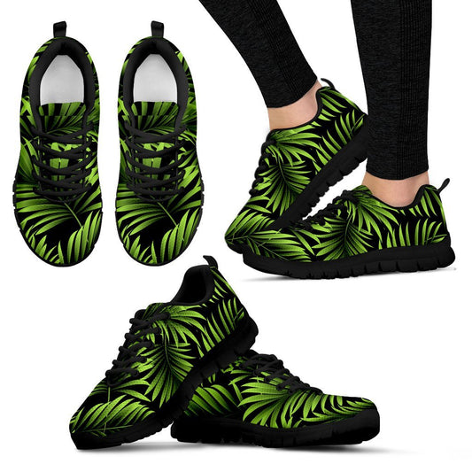 Green Neon Tropical Palm Leaves Women Sneakers
