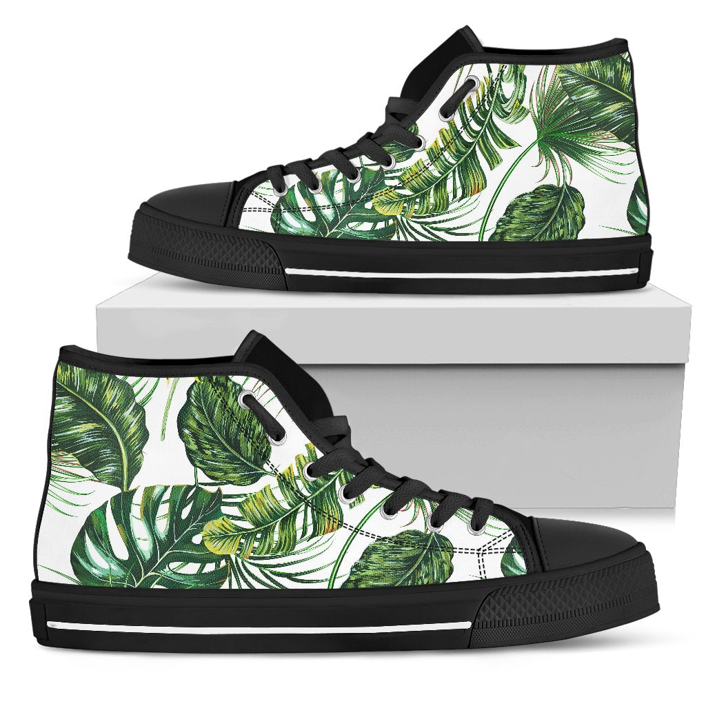Green Pattern Tropical Palm Leaves Men High Top Shoes