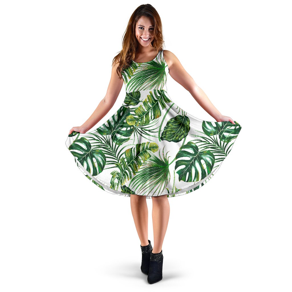 Green Pattern Tropical Palm Leaves Midi Dress – JorJune