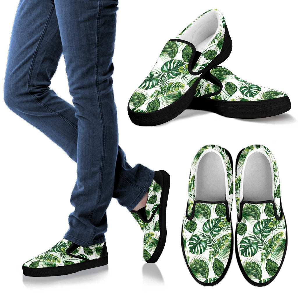 Green Pattern Tropical Palm Leaves Women Canvas Slip On Shoes