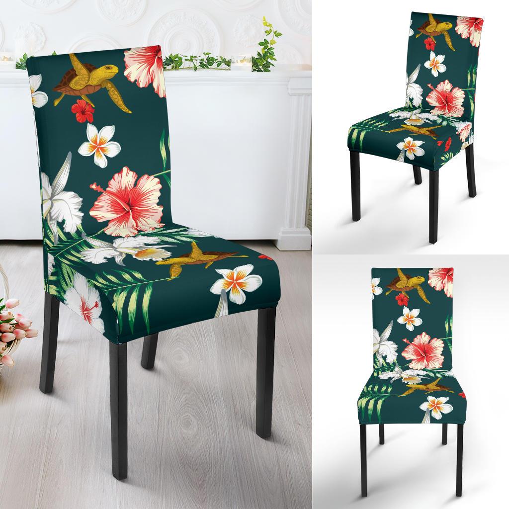 Hawaiian Flower Design with SeaTurtle Print Dining Chair Slipcover-JORJUNE.COM
