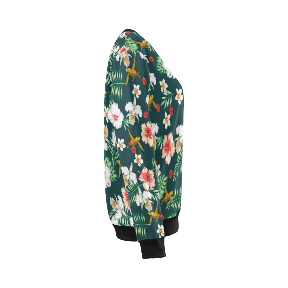 Hawaiian Flower Design with SeaTurtle Print Women Long Sleeve Sweatshirt-JorJune