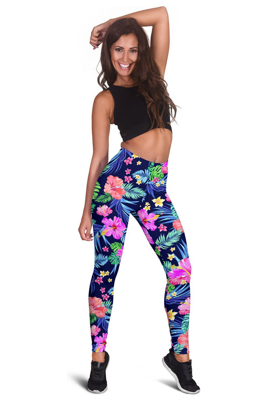 Hawaiian Flower Hibiscus Neon Women Leggings