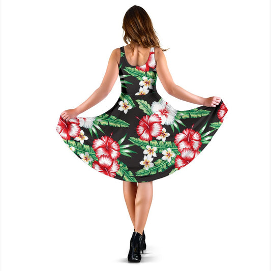 Hawaiian Flower Tropical Leaves Sleeveless Mini Dress