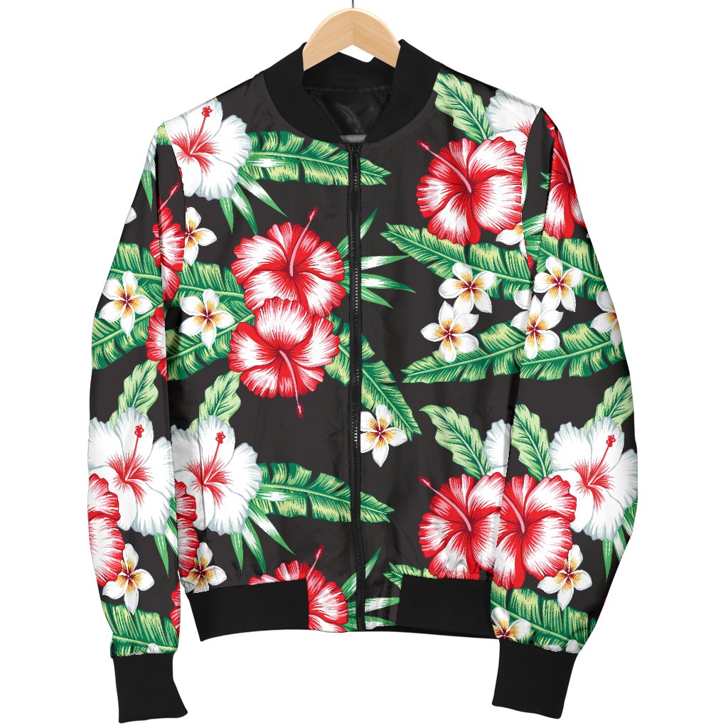 Hawaiian Flower Tropical Leaves Women Casual Bomber Jacket