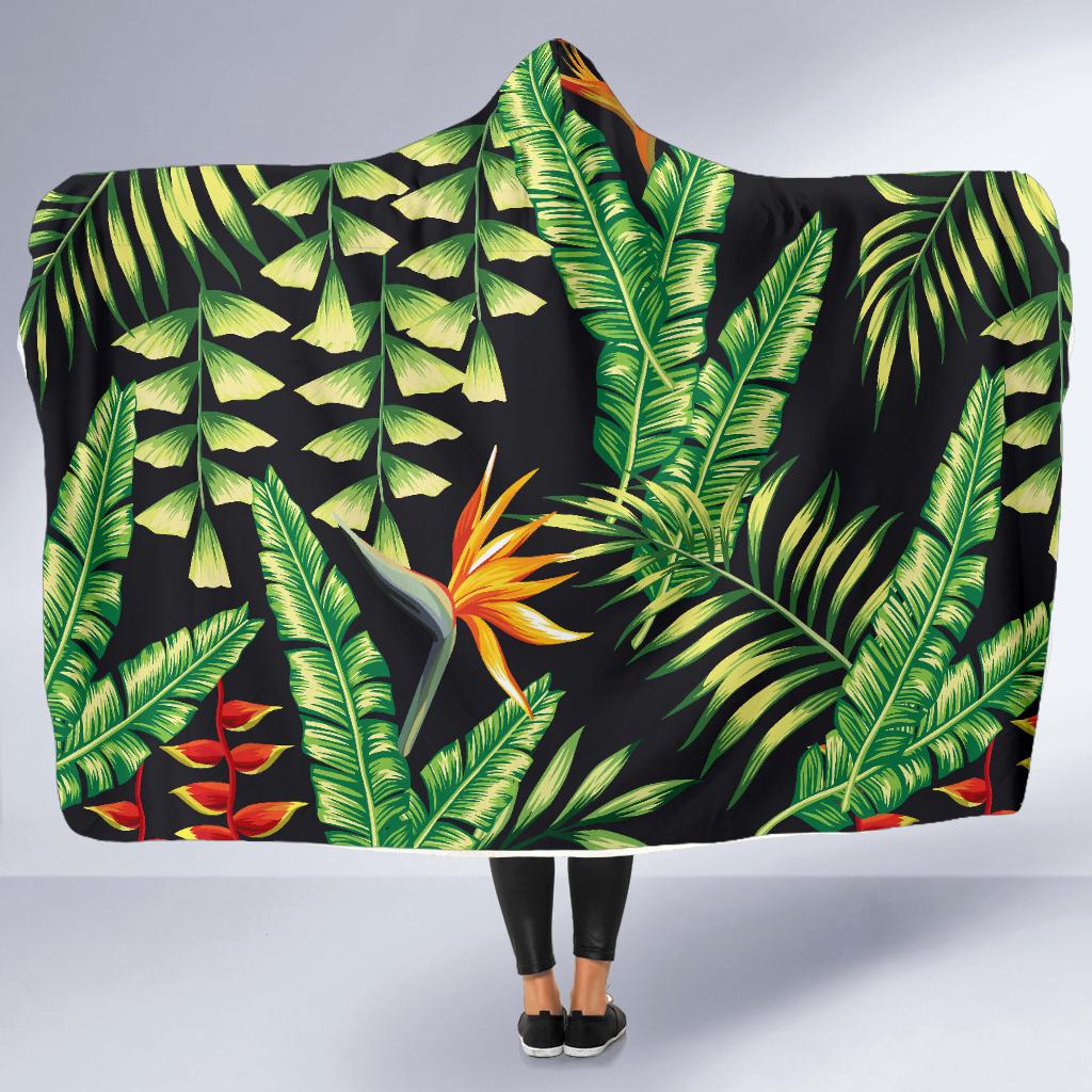 Hawaiian Flower Tropical Palm Leaves Hooded Blanket-JORJUNE.COM