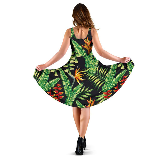 Hawaiian Flower Tropical Palm Leaves Sleeveless Mini Dress