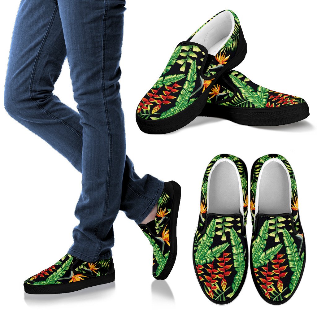 Hawaiian Flower Tropical Palm Leaves Women Canvas Slip On Shoes