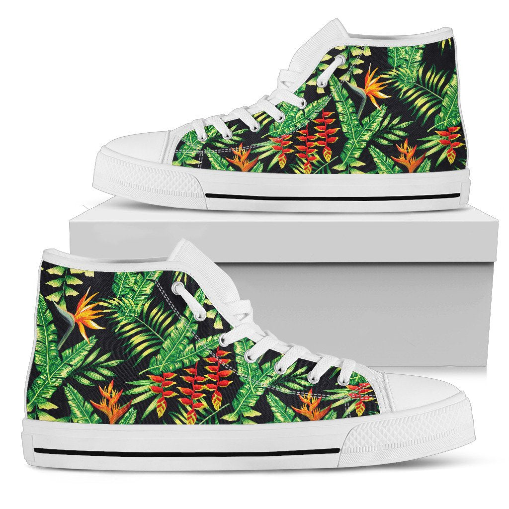 Hawaiian Flower Tropical Palm Leaves Women High Top Canvas Shoes