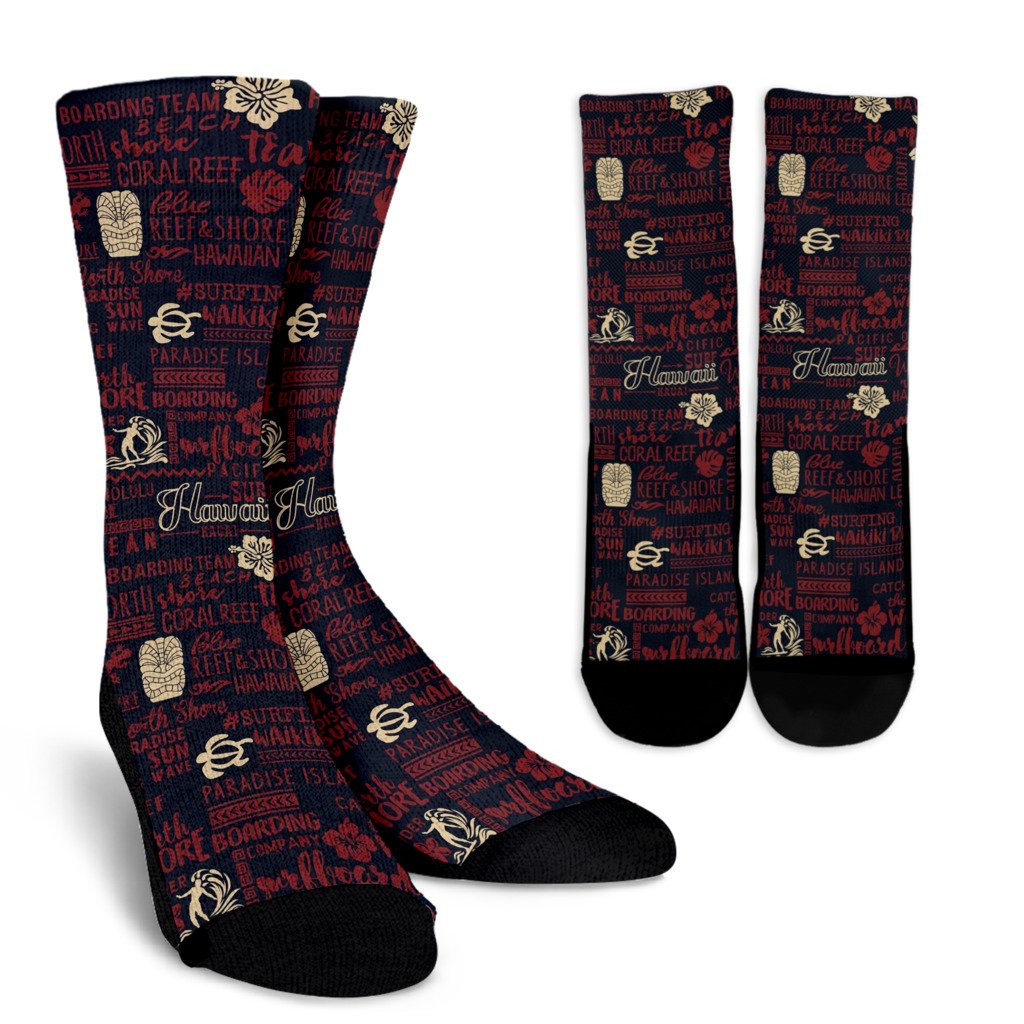 Hawaiian Themed Pattern Print Design H017 Crew Socks-JORJUNE.COM