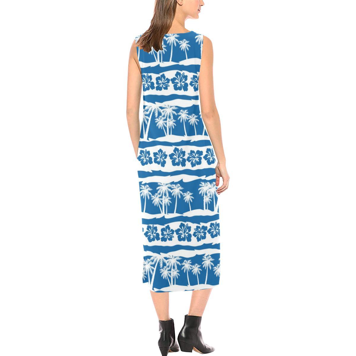 Hawaiian Themed Pattern Print Design H021 Sleeveless Open Fork Long Dress