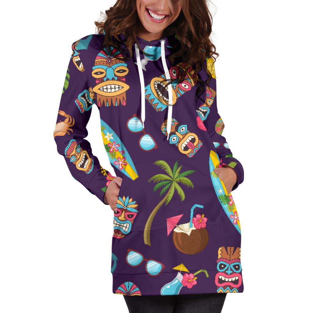 Hawaiian Themed Pattern Print Design H024 Women Hoodie Dress