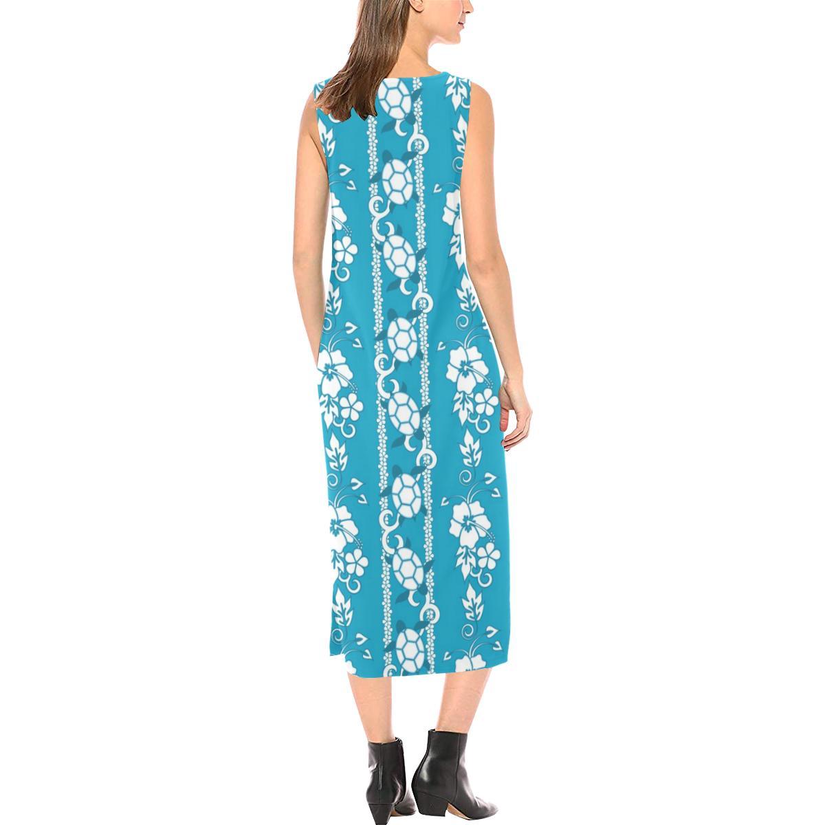 Hawaiian Themed Pattern Print Design H025 Sleeveless Open Fork Long Dress
