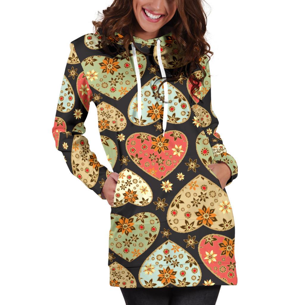 Heart Boho Pattern Print Design HE04 Women Hoodie Dress